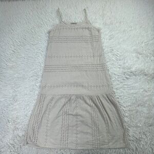 Valentina Naldi Dress Womens Large Beige Cotton Embroidered Eyelet Midi Dress L